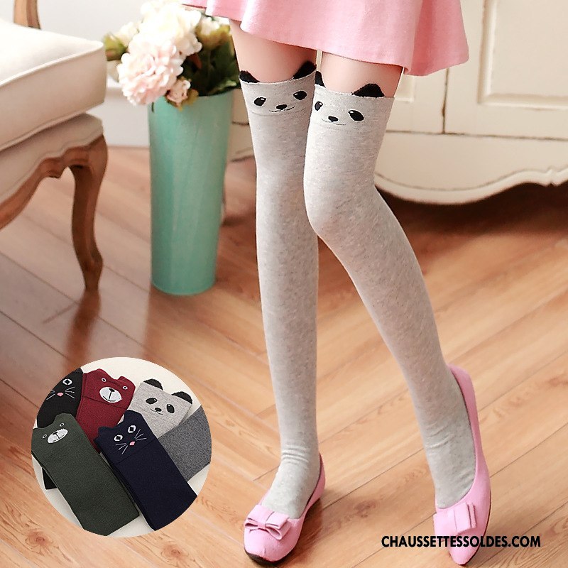 Chaussettes Longues Femme Dimensionnel Hiver L'automne Fleurs Coton Bio Haute Gris