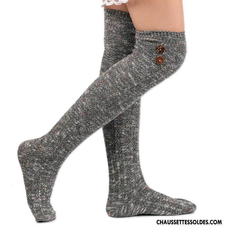 Chaussettes Longues Femme En Maille Long Stock La Laine Haute Décoration Le Nouveau Gris