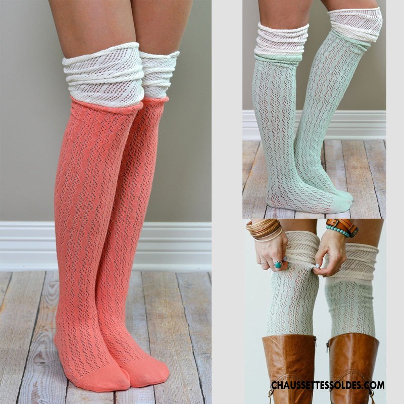 Chaussettes Longues Femme Europe Dame Long Stock Dentelle Bicolore Épissure