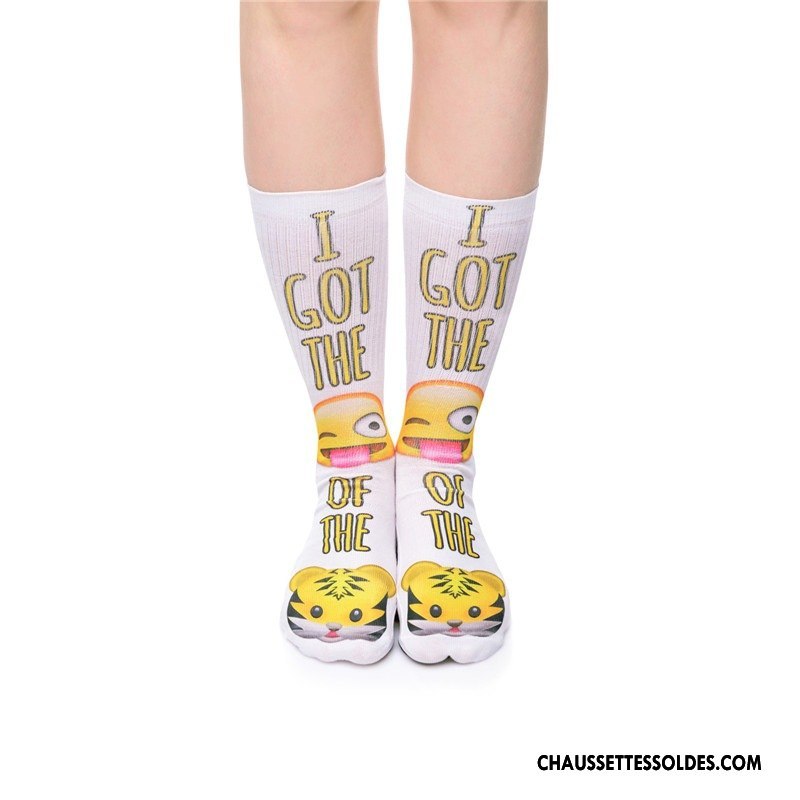 Chaussettes Longues Femme Europe Long Stock Impression Blanc