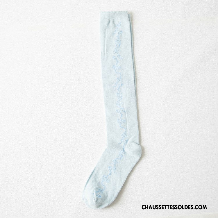 Chaussettes Longues Femme Fille Haute 100% Coton Vent D'université Bleu