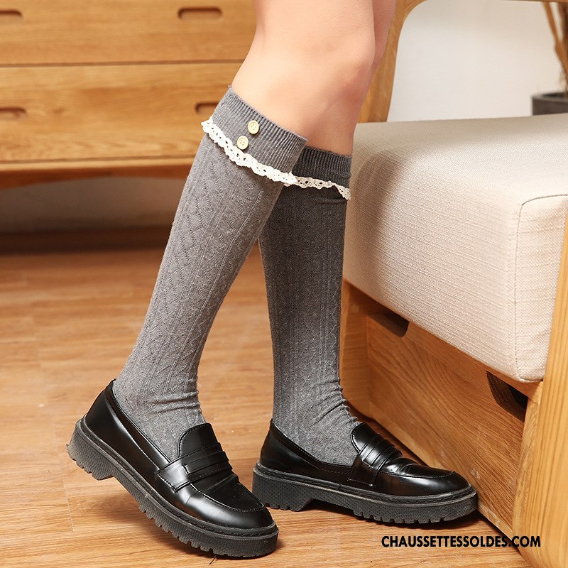 Chaussettes Longues Femme Filles Dentelle Petit Long Stock Vent D'université Le Nouveau Gris