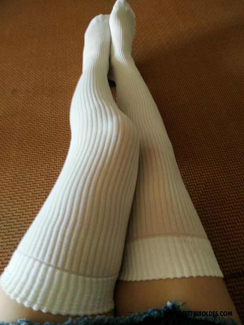 Chaussettes Longues Femme Gros Antidérapant Chaussette De Noël Beige Haute Rayé Blanc