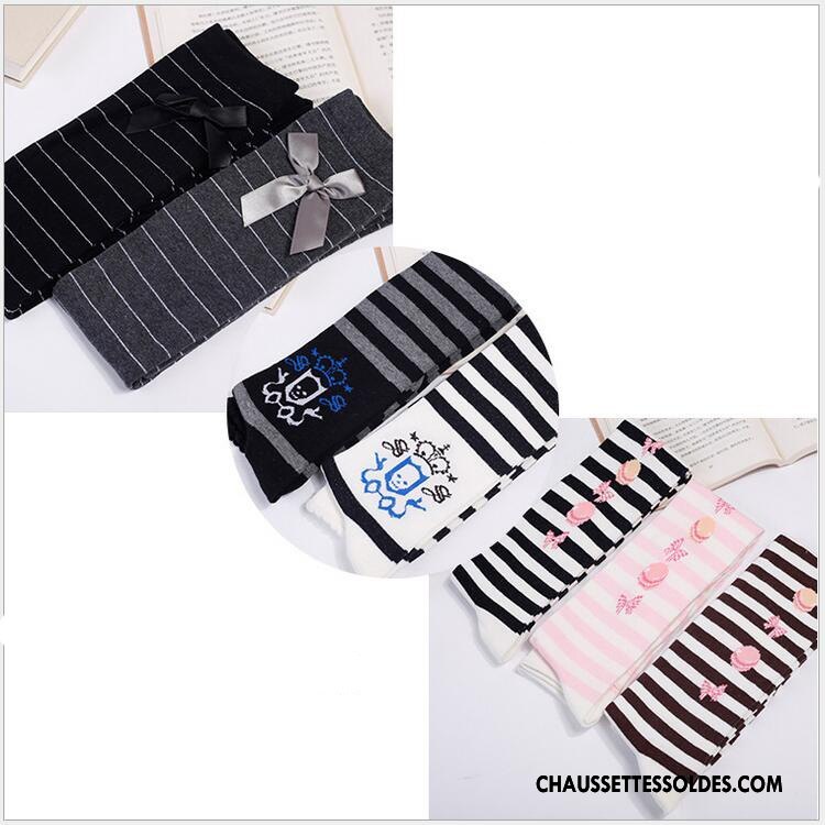 Chaussettes Longues Femme Gros Dame Vent D'université Haute Rayé Noir