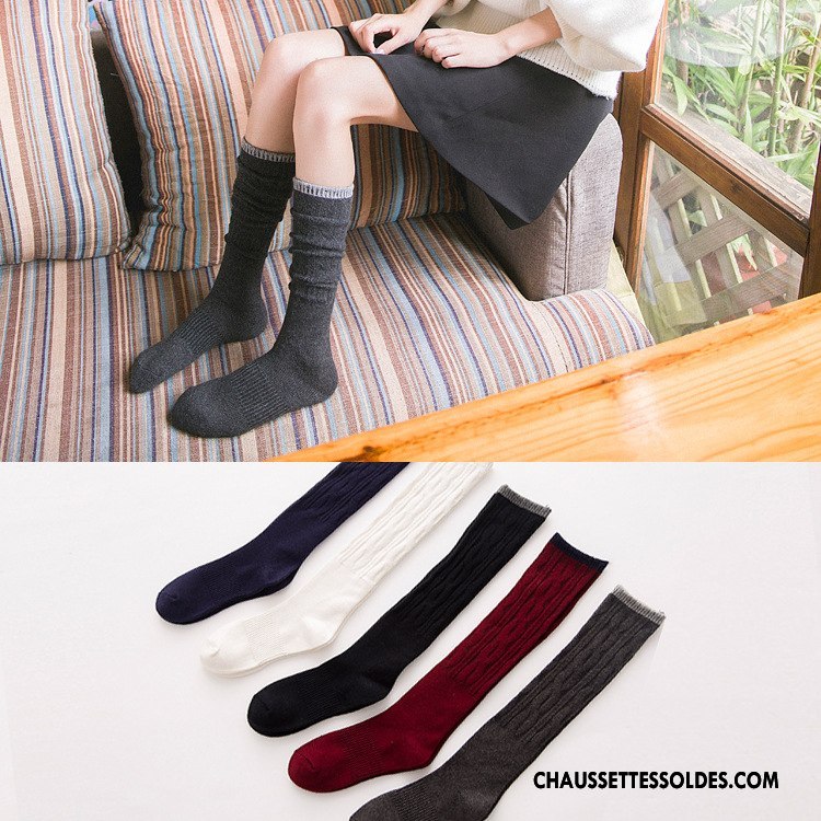 Chaussettes Longues Femme Haute Cachemire De Lapin Rétro Hiver L'automne Renforcé Gris Foncé