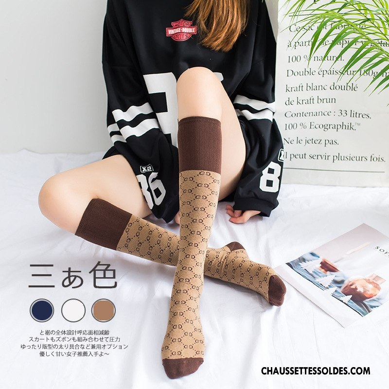 Chaussettes Longues Femme Haute Long Stock Lettre Marque De Tendance Petit Marron / Brun