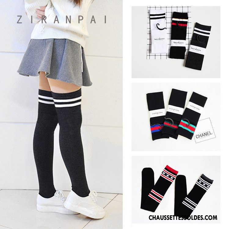 Chaussettes Longues Femme Haute Vent D'université Élève Étoile Long Stock Rayé Noir
