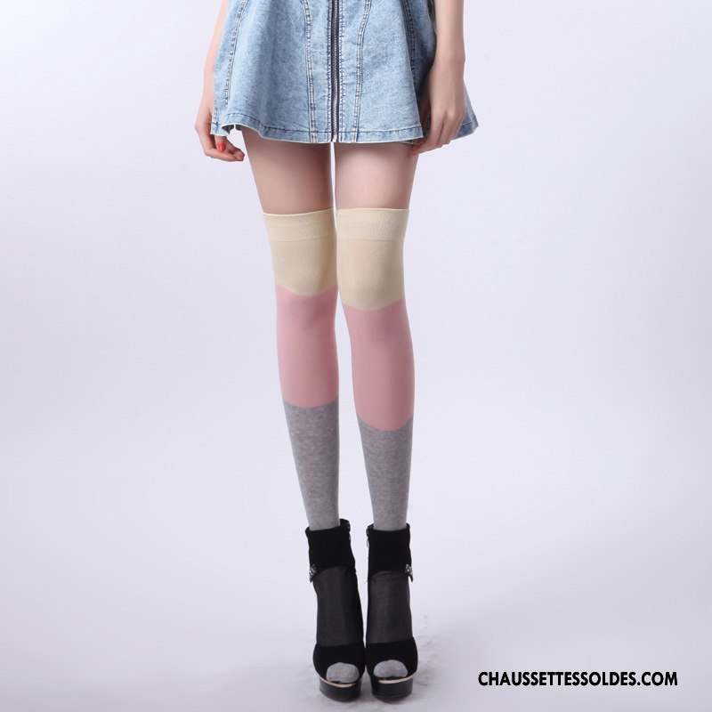 Chaussettes Longues Femme Haute Élève Long Stock Milieu Antidérapant Rayé Gris
