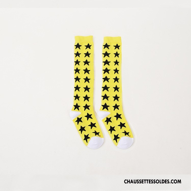 Chaussettes Longues Femme Hiver Petit Europe Chaussettes En Coton L'automne Mode Jaune