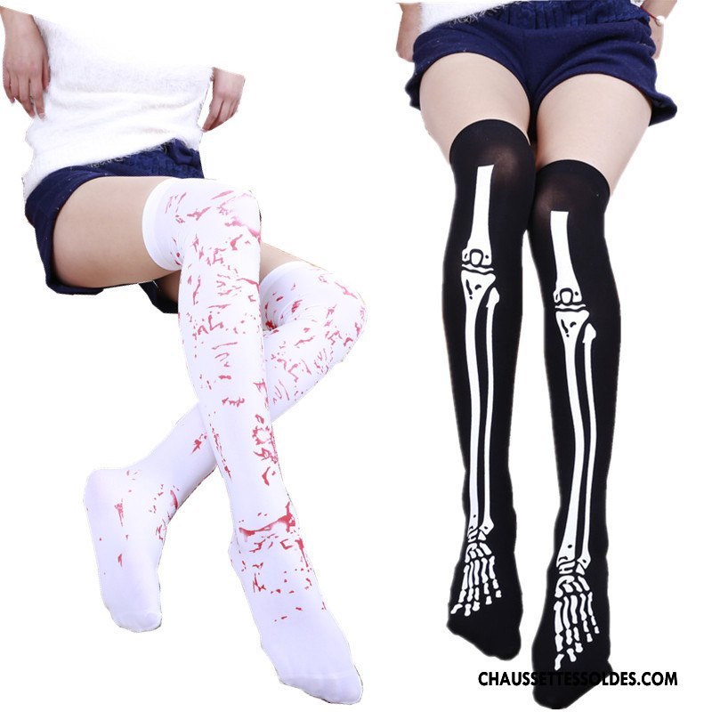 Chaussettes Longues Femme Infirmière Haute Chaussettes De Cuisse Gros Long Stock Rayé Impression Blanc