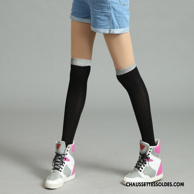 Chaussettes Longues Femme L'automne Hiver Matelassé Élève Long Stock Noir