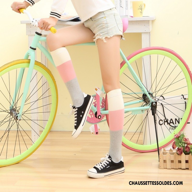 Chaussettes Longues Femme L'automne Printemps Milieu Matelassé Vent D'université Élève Rose