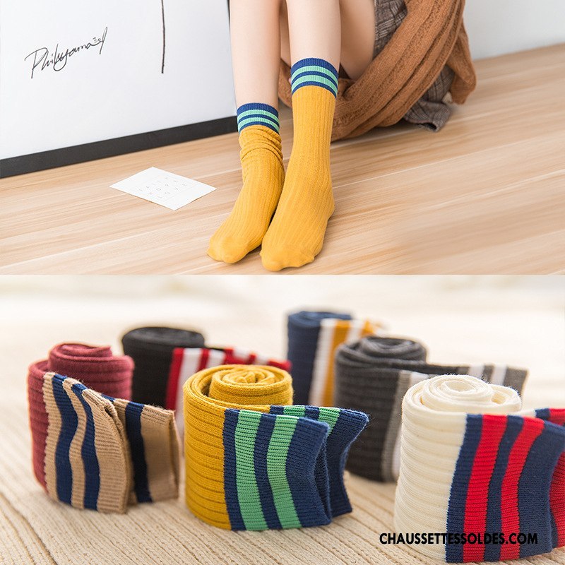 Chaussettes Longues Femme Long Stock Dame Vent D'université 100% Coton Le Nouveau Jaune