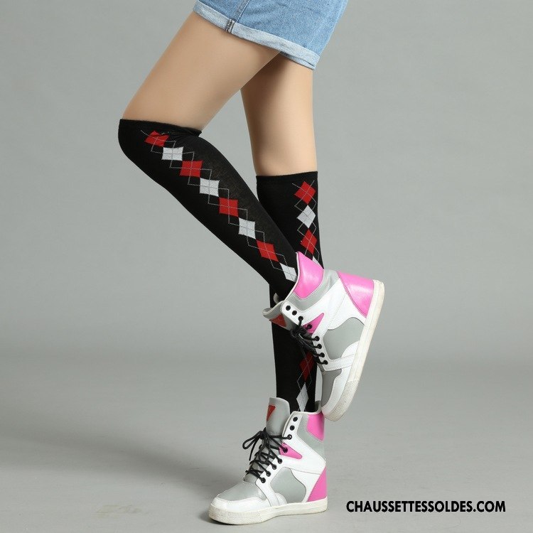 Chaussettes Longues Femme Losange Mouvement Printemps Milieu Élève Leggings Noir