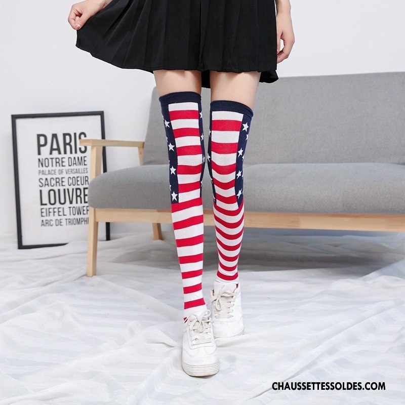 Chaussettes Longues Femme Mouvement Rayé Hiver Renforcé Noël L'automne Rouge