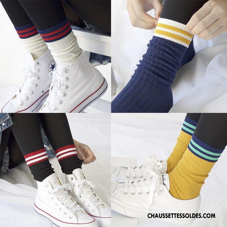 Chaussettes Longues Femme Nouvelles Arrivées L'automne Hiver Vent D'université Base-ball Coton Bio Jaune