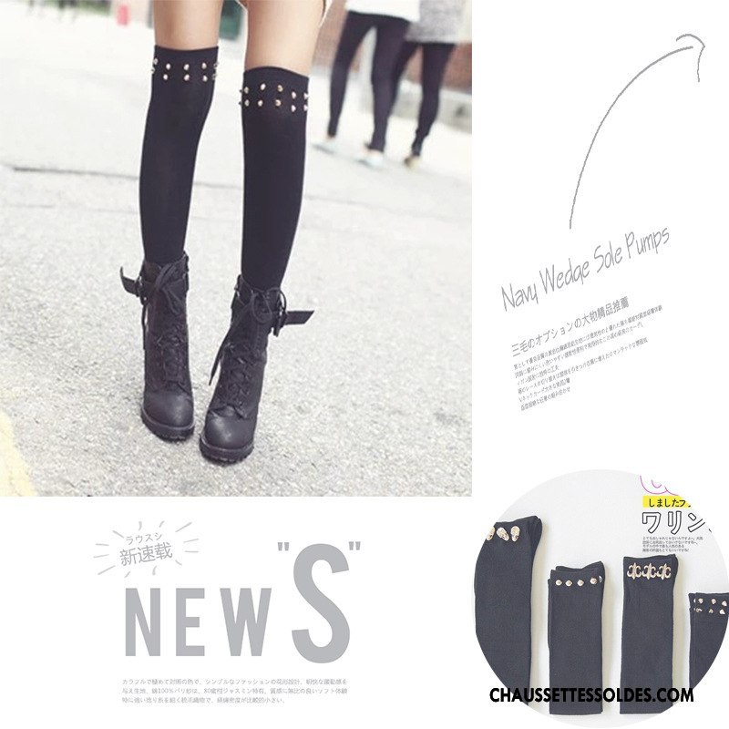 Chaussettes Longues Femme Perle Nouvelles Arrivées 100% Coton Été Printemps Chaussettes En Coton Pure Noir