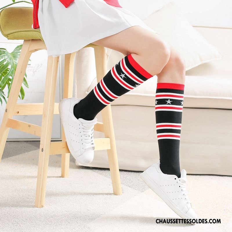 Chaussettes Longues Femme Personnalité Rayé Mouvement Base-ball Running Élève Noir