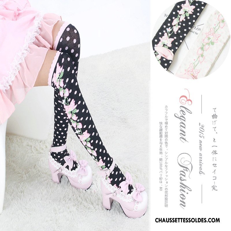 Chaussettes Longues Femme Printemps Mode Nouvelles Arrivées Personnalité Fraise Long Stock Noir