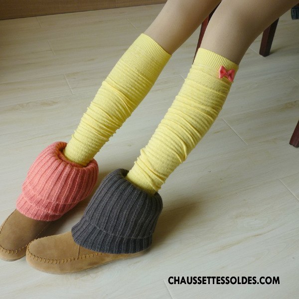 Chaussettes Longues Femme Printemps Papillon Matelassé L'automne Élève Haute Jaune
