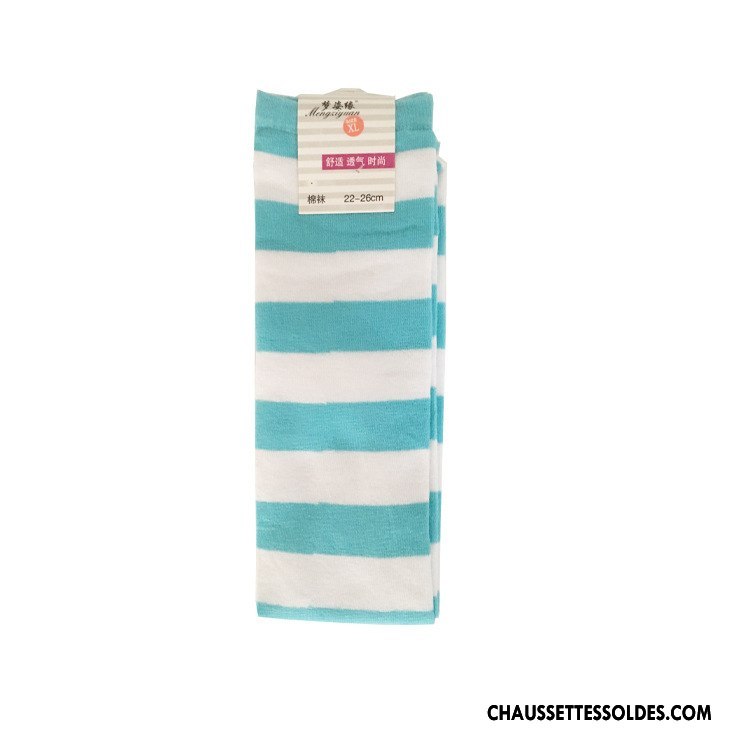 Chaussettes Longues Femme Rayé Chaussettes En Coton Long Stock Bleu