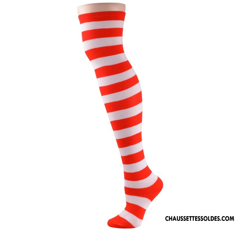 Chaussettes Longues Femme Rayé Dame Long Stock Rose Blanc Noir Rouge