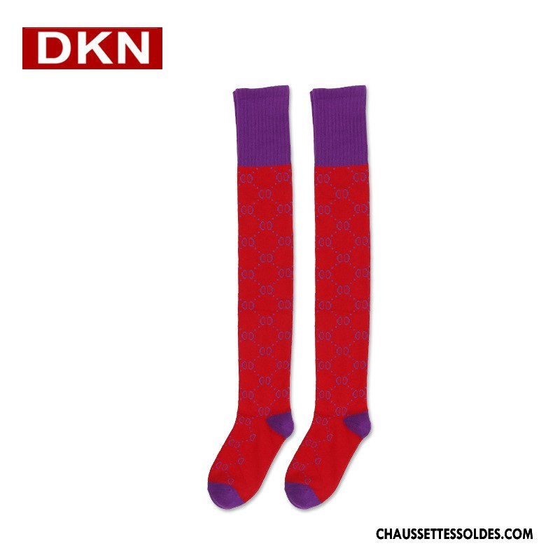 Chaussettes Longues Femme Réseau Style Chaud Printemps Marque De Tendance Lettre Chaussette À Genou Rouge Rose