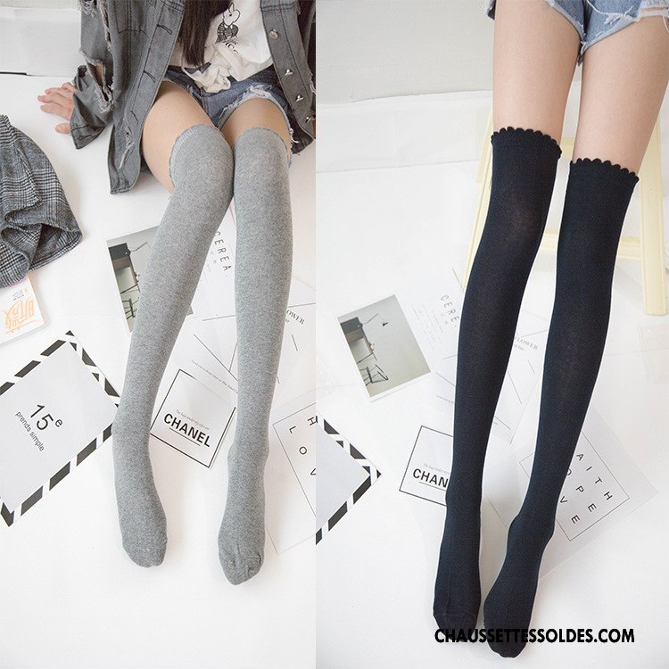 Chaussettes Longues Femme Sexy Haute Style Japonais Gros Pure Noir