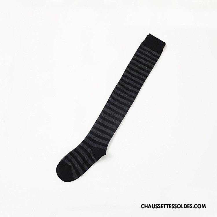 Chaussettes Longues Femme Silicone Antidérapant Hiver L'automne Rayé Noir