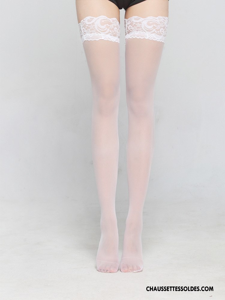 Chaussettes Longues Femme Silicone Dentelle Antidérapant Vente Chaude Chaussette De Noël Sexy Blanc