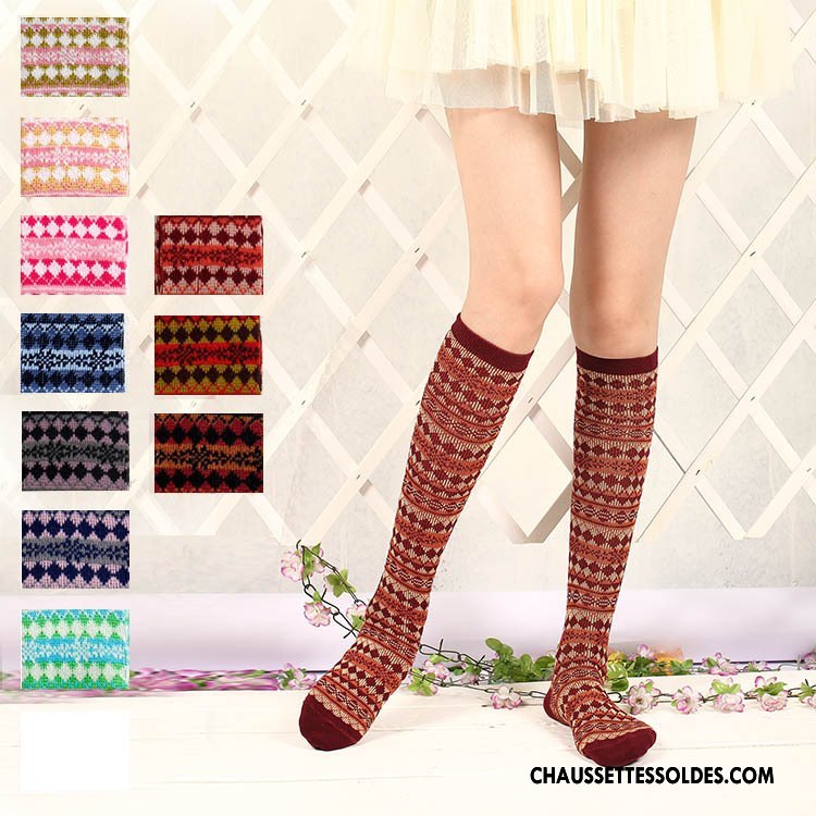Chaussettes Longues Femme Style National L'automne Hiver Milieu Bambou Marron / Brun