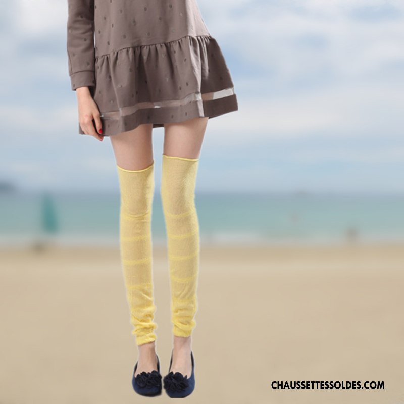 Chaussettes Longues Femme Thermiques Été Crème Solaire Genouillère Chaussettes En Coton Mince Jaune
