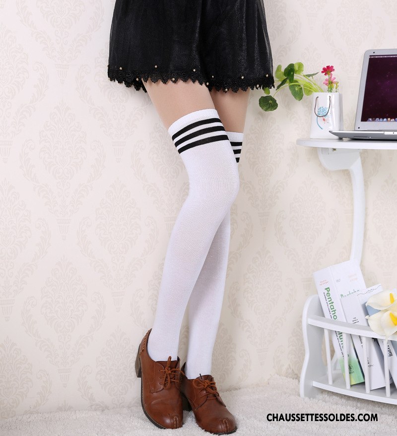 Chaussettes Longues Femme Vent D'université Coton Rayé Long Stock Haute Blanc Noir