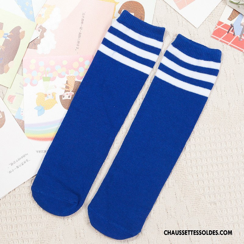Chaussettes Longues Fille 100% Coton Enfant Printemps Élève Été Respirant Bleu