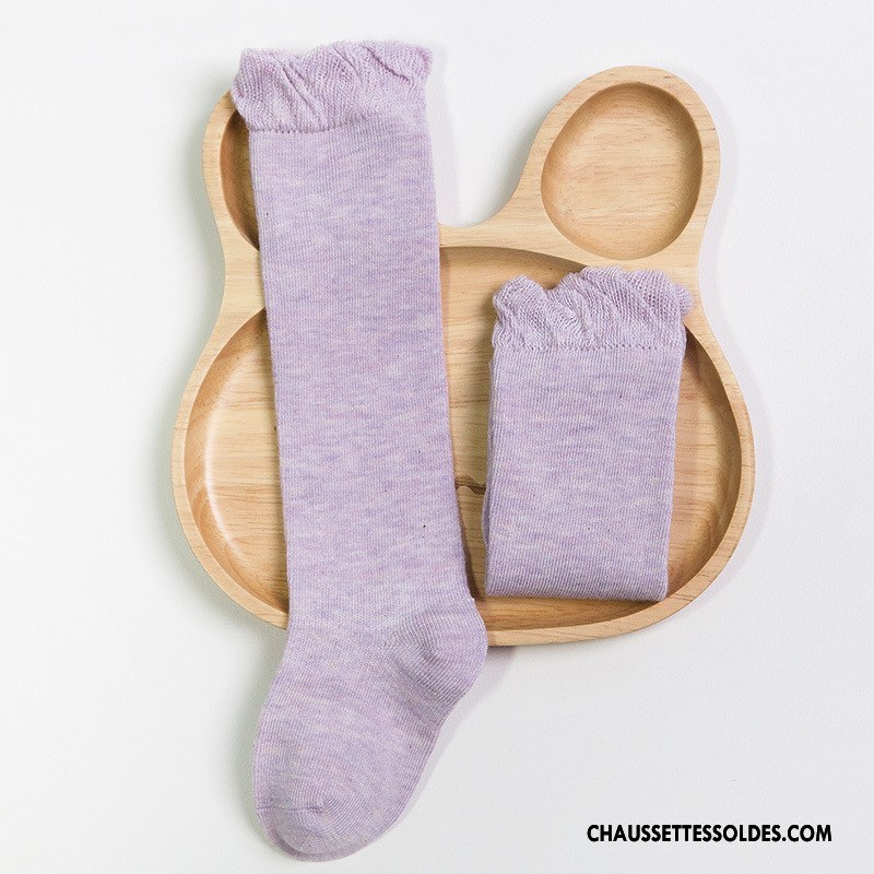 Chaussettes Longues Fille Bouche Libre Bébé Enfant Printemps Couleur Le Nouveau Violet