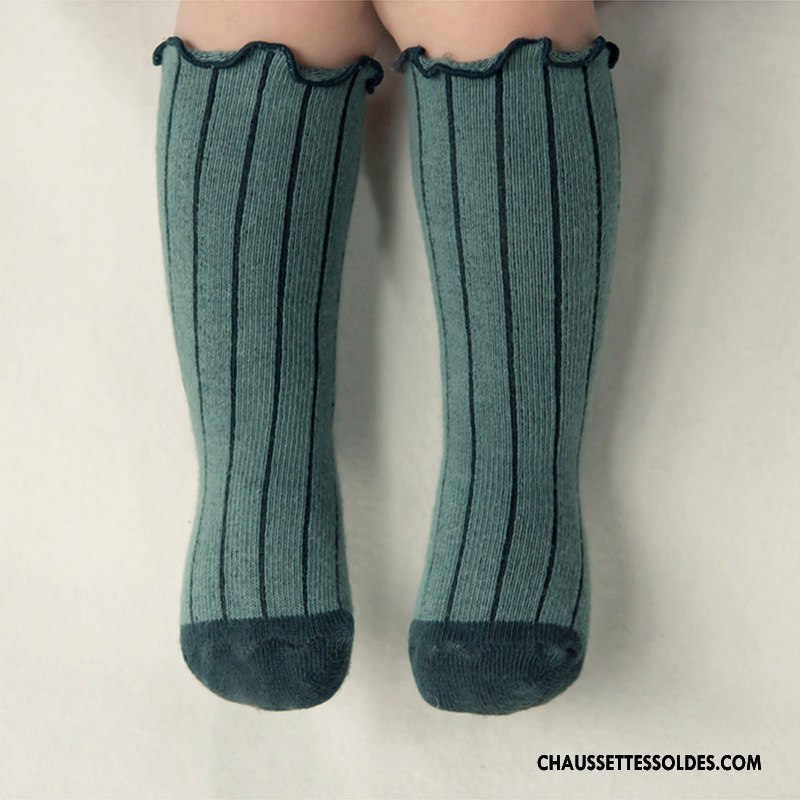 Chaussettes Longues Fille Bébé Bois Ourlet Milieu Haute Princesse Vert Foncé