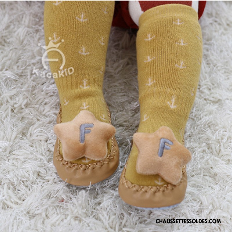 Chaussettes Longues Fille Bébé Femme Terry Enfant Antidérapant Cuir Marron