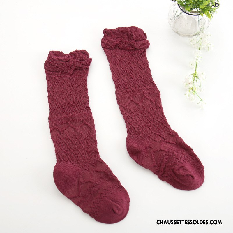 Chaussettes Longues Fille Bébé Le Nouveau 100% Coton Enfant Bouche Libre Printemps Bordeaux Pure