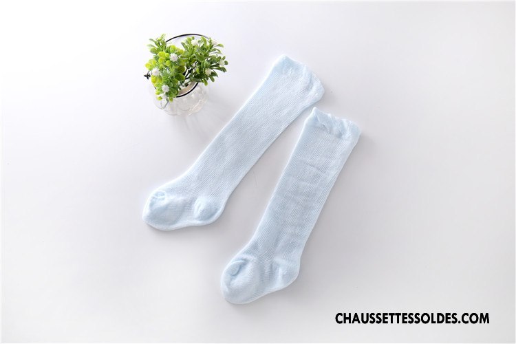 Chaussettes Longues Fille Bébé Long Stock Gros Respirant 100% Coton Engrener Bleu Clair