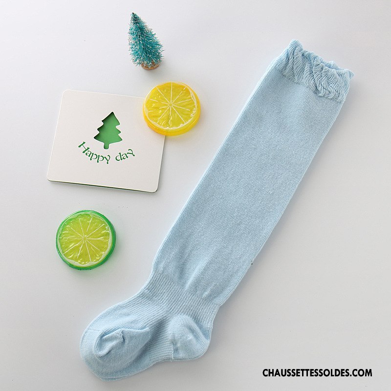 Chaussettes Longues Fille Bébé Long Stock Plaine Rayé Printemps Chaussettes En Coton Bleu
