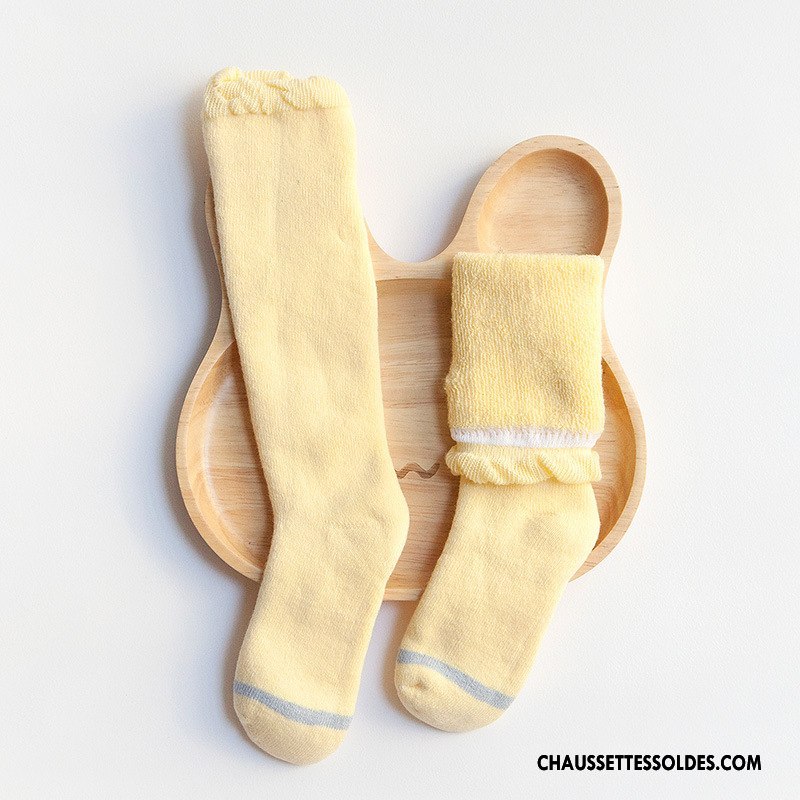 Chaussettes Longues Fille Bébé Terry Bouche Libre Long Stock Hiver Enfant Jaune