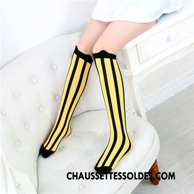 Chaussettes Longues Fille Campus Vent Élève Rayé Femme Enfant Coton Bio Or