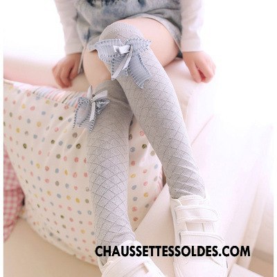 Chaussettes Longues Fille Casual Printemps Milieu Grille Matelassé Papillon Gris