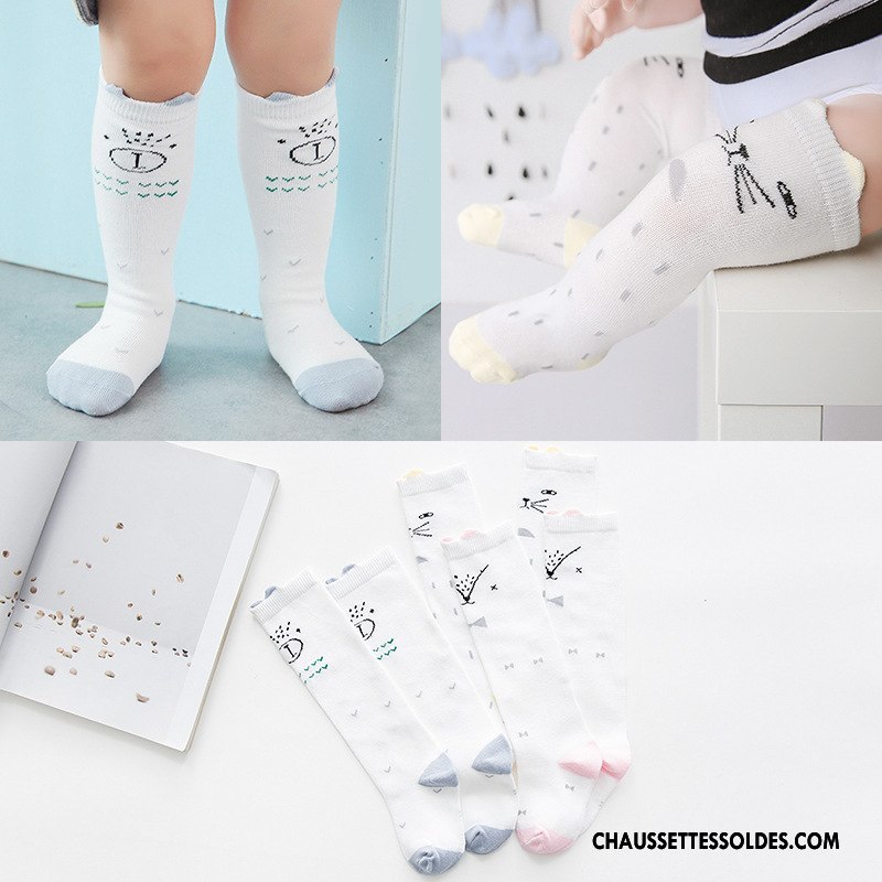 Chaussettes Longues Fille Charmant Bébé Animal Dessin Animé Enfant 100% Coton Blanc