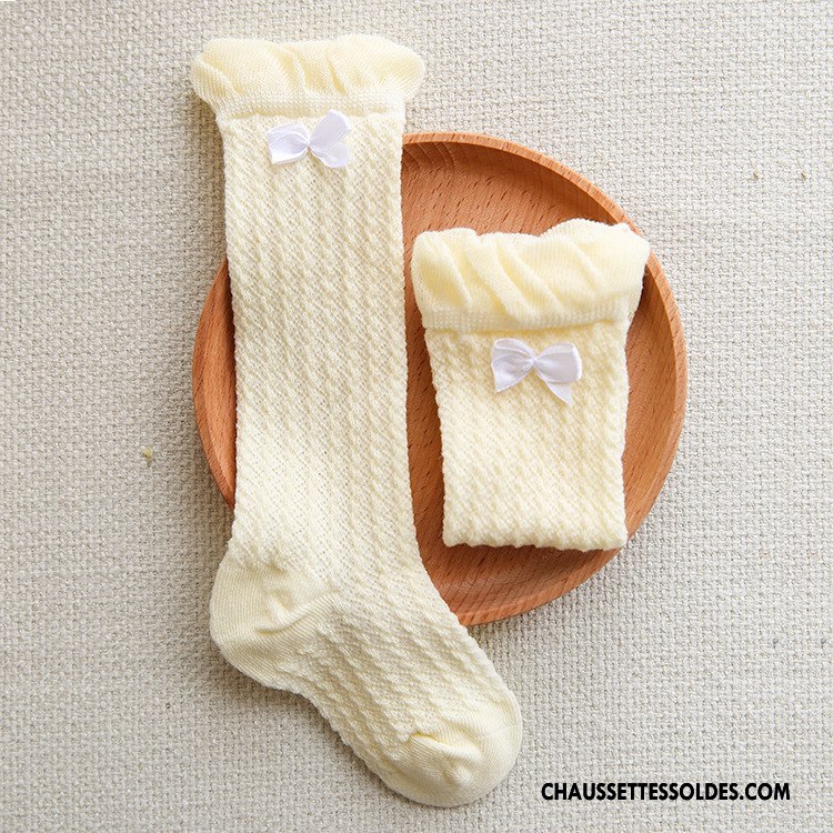 Chaussettes Longues Fille Chaussettes En Coton Enfant Milieu Papillon Creux Guipure Engrener Jaune