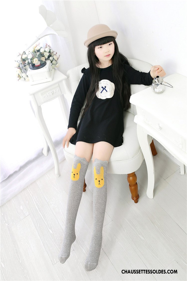 Chaussettes Longues Fille Coton Bio Charmant Enfant Bébé Milieu Dessin Animé Gris