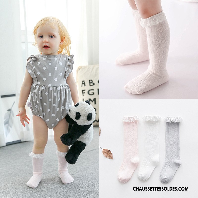 Chaussettes Longues Fille Dentelle Enfant Bébé Milieu 100% Coton Blanc