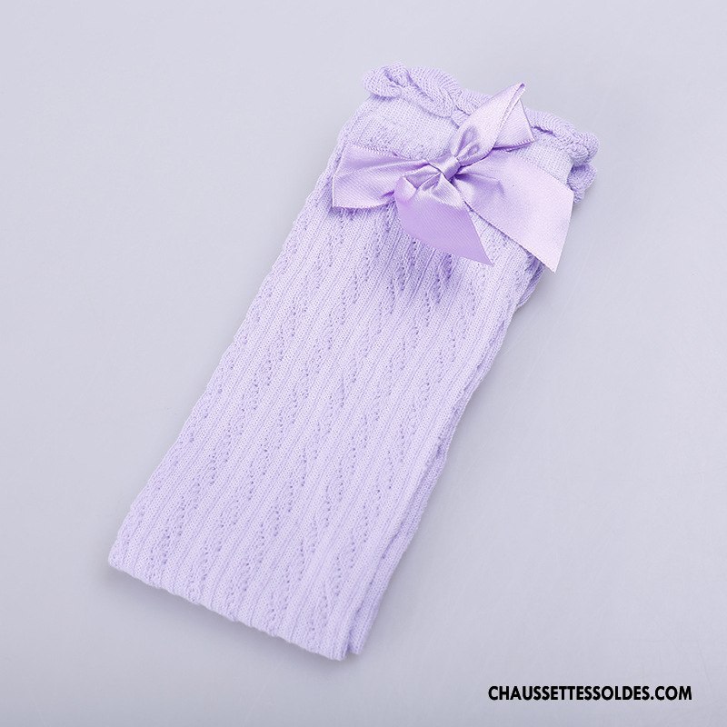 Chaussettes Longues Fille Dentelle Matelassé Bouche Libre Fleurs Papillon Enfant Violet