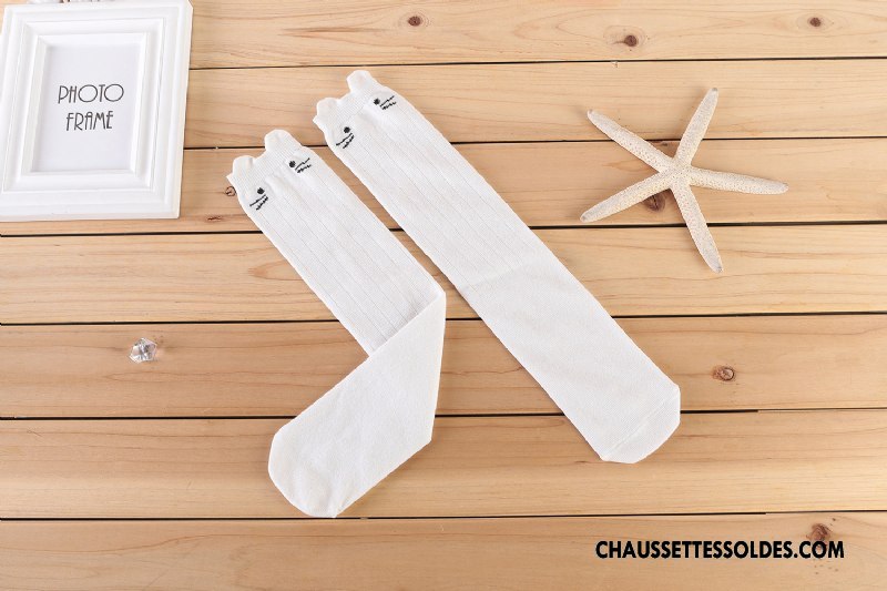 Chaussettes Longues Fille Dimensionnel Le Nouveau Matelassé Enfant Printemps Chat Blanc