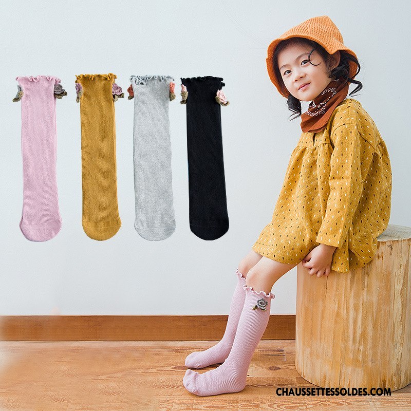 Chaussettes Longues Fille Doux Bois Matelassé Enfant Petit Charmant Rose